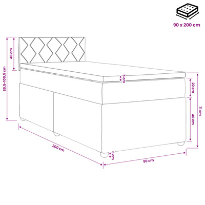 Łóżko kontynentalne z materacem Ciemny brąz 90 x 200 cm tkanina