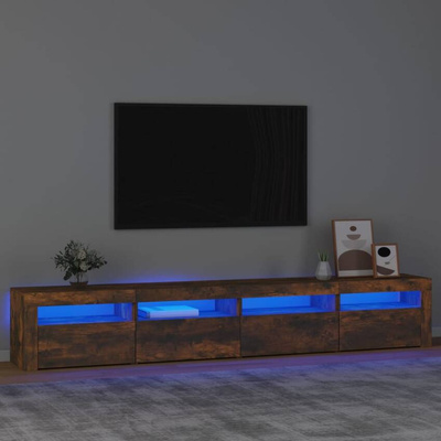 vidaXL Szafka pod TV z oświetleniem LED, przydymiony dąb, 240x35x40 cm