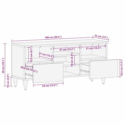 Szafka pod telewizor Czarny 100 x 33 x 46 cm Drewno z mango