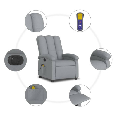 vidaXL Rozkładany fotel masujący, elektryczny, jasnoszary, tkanina