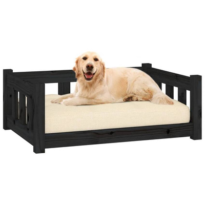 vidaXL Legowisko dla psa, czarne, 75,5x55,5x28 cm, lite drewno sosnowe