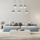 Lampa wisząca FURNI 5-punktowa szara – ze szklanymi kloszami kulami - designerska lampa do salonu LED 4000K