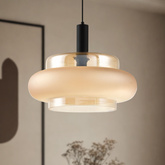 Lampa wisząca Brizi szklana pojedyncza bursztynowy klosz do jadalni