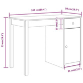 vidaXL Biurko, czarne, 100x50x75 cm, lite drewno sosnowe