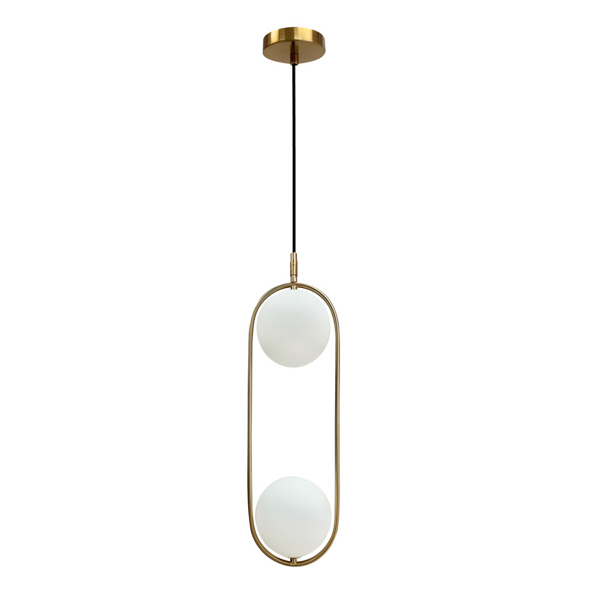 Lampa wisząca CORDEL elegancka - złoty szczotkowany z mlecznymi kloszami kulkami - nowoczesne oświetlenie salonu 2x G9 LED