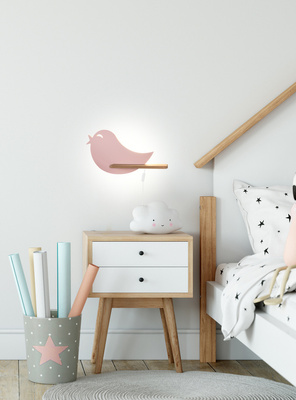 Kinkiet LED półeczka różowy ptaszek + włącznik Bird 21-85054