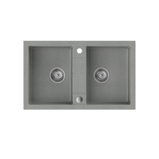 DENZEL 120 zlewozmywak granitowy 2- komorowy szary (78x48x17,5) z syfonem manualnym i zaślepką (2 komory 30,9x41 cm)