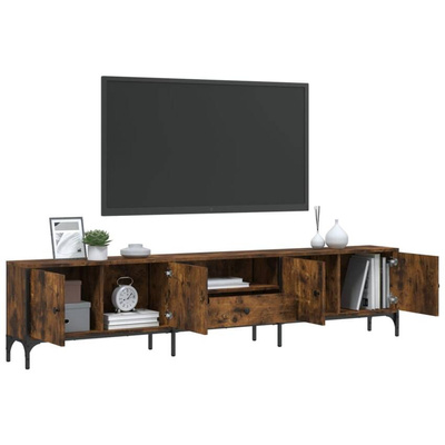 vidaXL Szafka pod TV, z szufladą, przydymiony dąb, 200x25x44 cm
