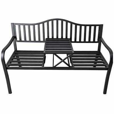 Ławka Ogrodowa Taras Ogród Park Metalowa Oparcie Stolik Czarna 150 cm