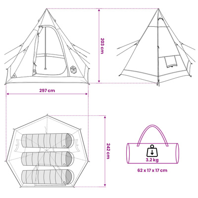Tipi Tent Water-Resistant 3-osobowy Zielony wojskowy