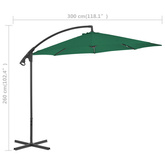 vidaXL Parasol wiszący ze stalowym słupkiem, 300 cm, zielony