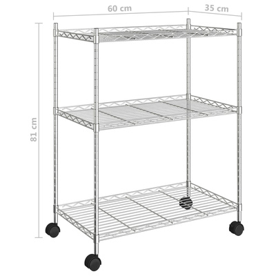 3-poziomowy regał na kółkach, 60x35x81 cm, chromowany, 150 kg