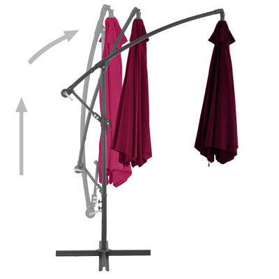vidaXL Parasol wiszący z aluminiowym słupkiem, bordowy, 300 cm