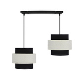 Lampa wisząca z abażurami Benta czarna podwójna z rattanowym abażurem nad stół