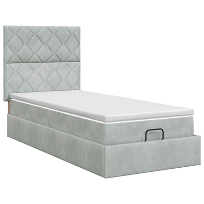 Łóżko ottoman z materacem jasnoszary 80 x 200 cm Welur