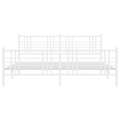 Metalowa rama łóżka z wezgłowiem i zanóżkiem, biała, 200x200 cm
