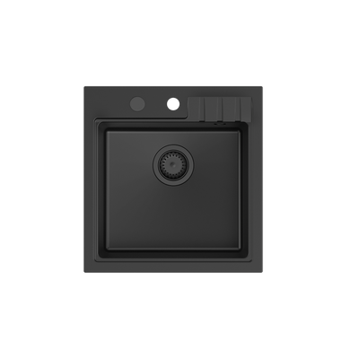 PETER 110 GraniteQ zlewozmywak granitowy pure carbon 1-komorowy z/o (50x52x20) z syfonem pure carbon