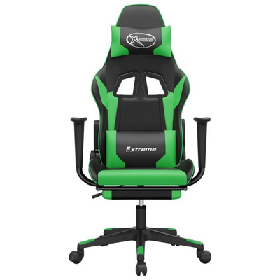 vidaXL Masujący fotel gamingowy z podnóżkiem, czarno-zielony, ekoskóra model standard
