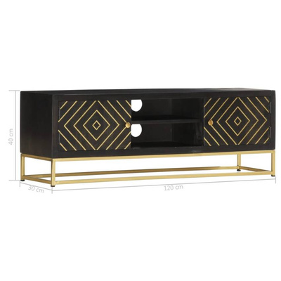 vidaXL Szafka pod TV, czarno-złota, 120x30x40 cm, lite drewno mango