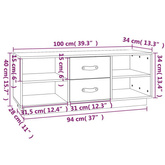 vidaXL Szafka pod TV, biała, 100x34x40 cm, lite drewno sosnowe