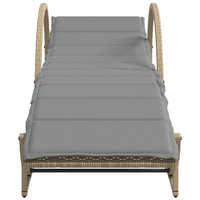 vidaXL Leżak z poduszką, beżowy, 60x199x42 cm, polirattan
