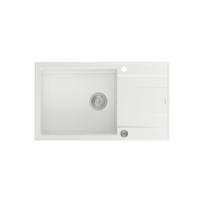 EVAN 136 XL GraniteQ zlewozmywak z syfonem Push To Open 1-komorowy z/o (860x500x210; kom. 420x490) snow white / elementy stalowe