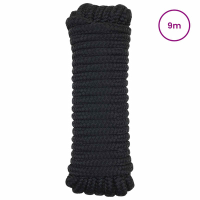 Lina do łodzi 10 mm 9 m Czarny Poliester