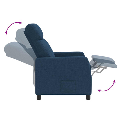Fotel recliner niebieski tkanina