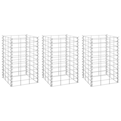 Wysokie donice gabionowe, 3 szt., 30x30x50 cm, żelazo