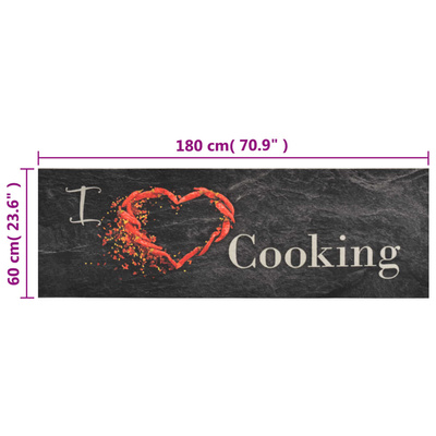 vidaXL Dywanik kuchenny, wzór z napisem Cooking, czarny, 60x180 cm