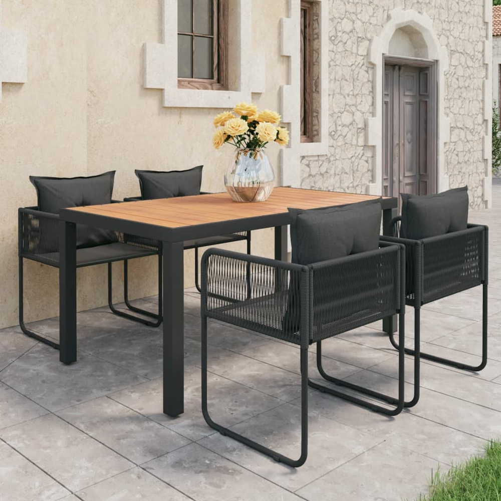 5-częściowy zestaw mebli ogrodowych, rattan PVC, czarno-brązowy