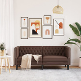 Sofa Chesterfield, 2-os., brązowa, tapicerowana sztuczną skórą