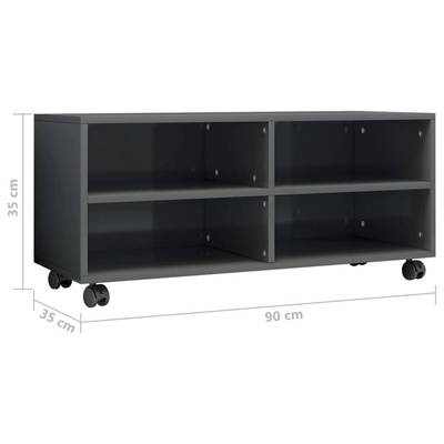 vidaXL Szafka pod TV, wysoki połysk, szara, 90x35x35 cm