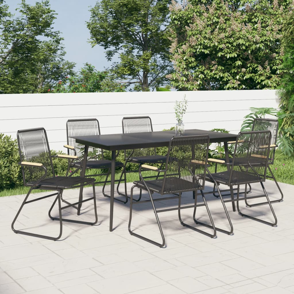 7-częściowy zestaw mebli ogrodowych, czarny, rattan PVC
