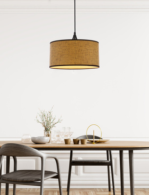 Anaka Lampa Wisząca Czarny 1X40W E27 Abażur Plecionka Beżowo-Brązowa