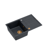 MORGAN 111 GraniteQ zlewozmywak black diamond z syfonem Push To Open 1-komorowy z/o / elementy miedziane