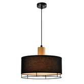 Lampa wisząca z abażurem Ardi czarna z drewnianymi detalami E27 do salonu