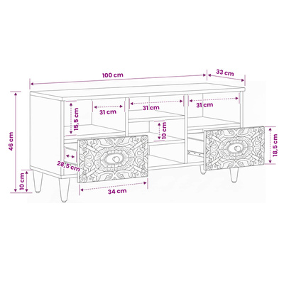 Szafka pod telewizor Brązowy 100 x 33 x 46 cm Drewno z mango