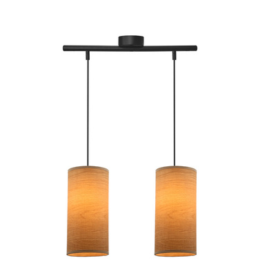 Lampa wisząca z abażurami Ballo czarna podwójna nad stół abażur orzechowy  