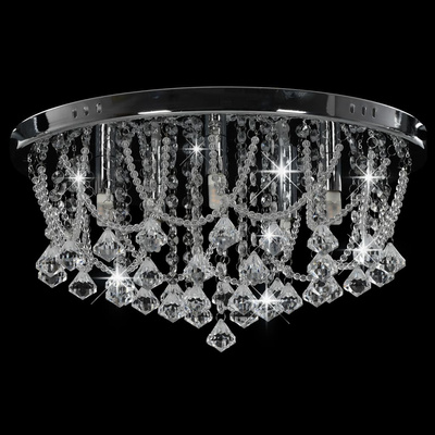 Lampa sufitowa z kryształkami i koralikami, srebrna, okrągła