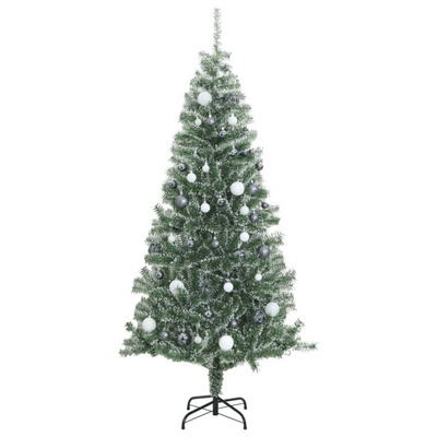 Sztuczna choinka z 300 LED, bombkami i śniegiem, 240 cm vidaXL