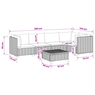6 szt. Zestaw wypoczynkowy z rattanem z poduszkami GENDT