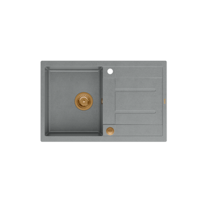 MORGAN 111 GraniteQ zlewozmywak silver stone z syfonem Push To Open 1-komorowy z/o / elementy miedziane