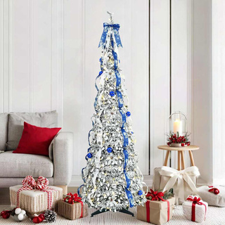 Sztuczna choinka z 150 diodami LED z podstawą Biały 180 cm PVC