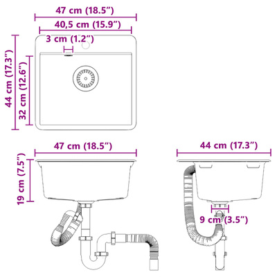 Zlew 80% Kwarc i 20% Żywica 470 x 440 mm Biały