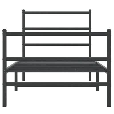 rama łóżka z wezgłowiem i zanóżkiem, czarna, 90x190 cm Metalowa