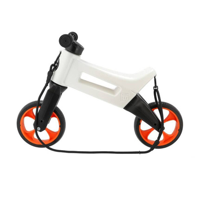 FWRider Super Sport 515753 Kolor: White / Biały z pomarańczowymi felgami Rowerek biegowy Jeździk 2w1 Ciche koła + Pasek do noszenia dla Rodzica
