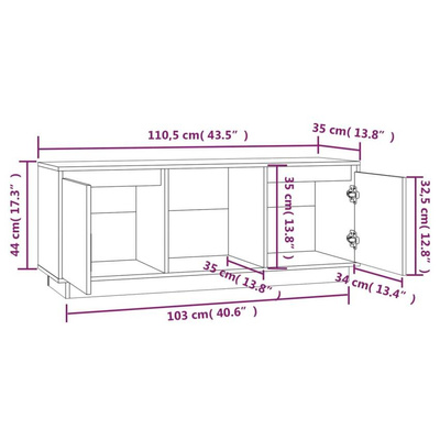 vidaXL Szafka pod TV, biała, 110,5x35x44 cm, lite drewno sosnowe