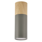 Lampa sufitowa tuba szaro-drewniana natynkowa GU10