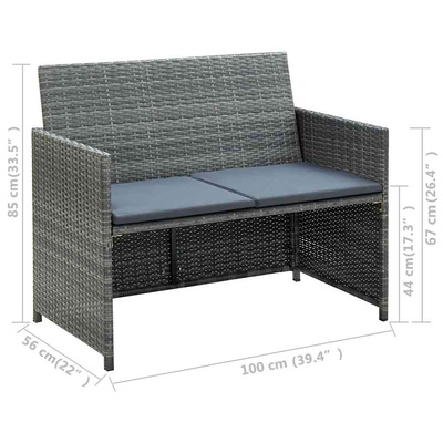 2-osobowa sofa ogrodowa z poduszkami, polirattan, szara